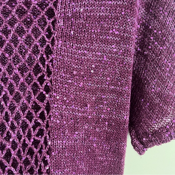 BKE Y2K Shimmer Knit Cowl Neck Top Fishnet Detail Purple Size Small - Picture 9 of 12